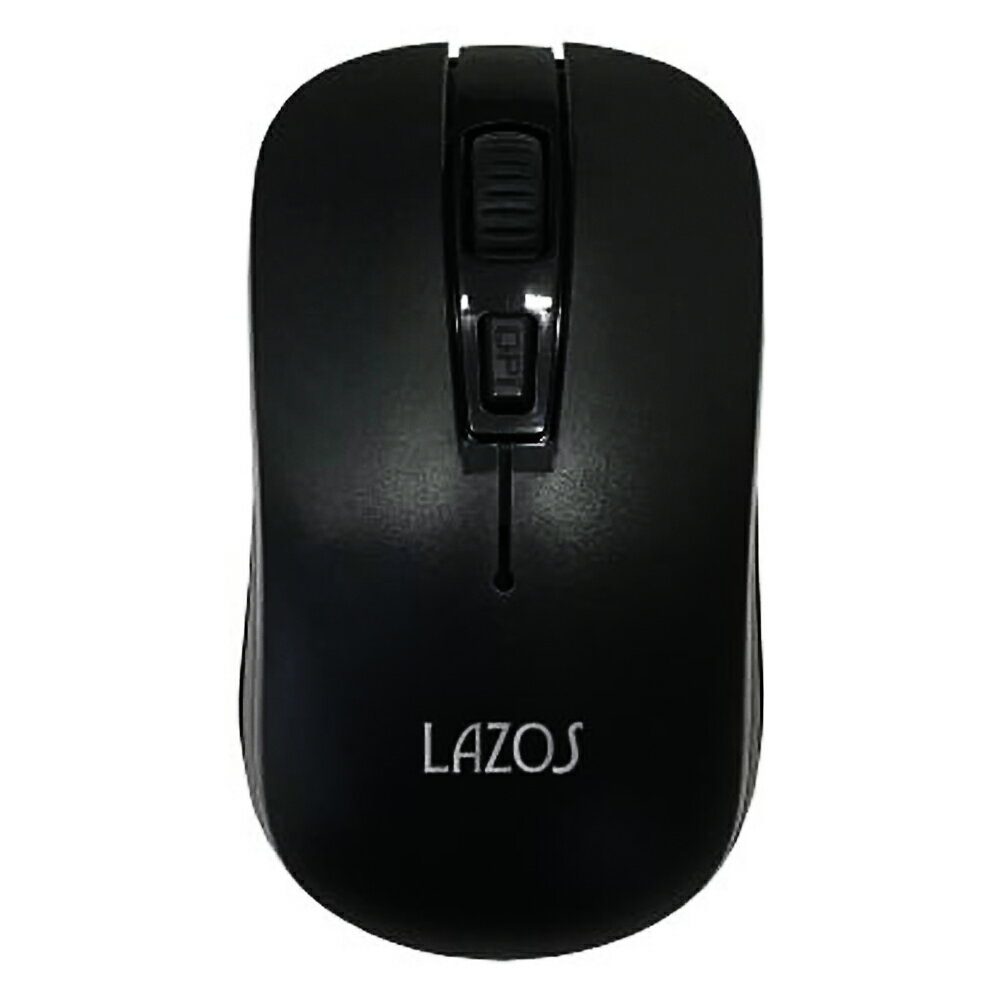 ワイヤレスマウス 2.4GHz 無線マウス 3ボタン Lazos ラゾス 光学式 DPI800/1200/1600(3段式調整) 単3乾電池 小型 軽量50g USBレシーバ同梱 ブラック L-YM-BK ◆宅