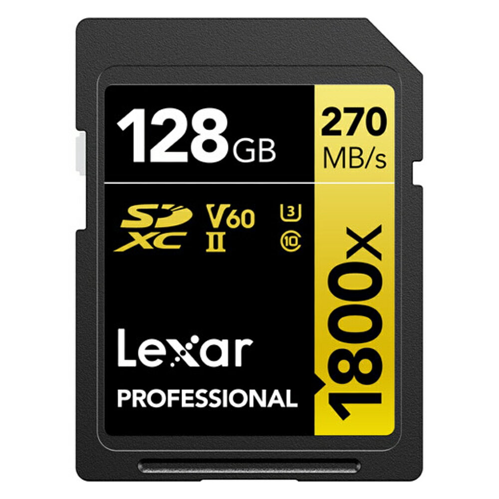 開封/バルク品(動作確認済)特価☆ 128GB SDXCカード SDカード Lexar レキサー Professional GOLD 1800x Class10 UHS-II U3 V60 R:270MB/s W:180MB/s 海外リテール LSD1800128G-BNNNG ◆メ