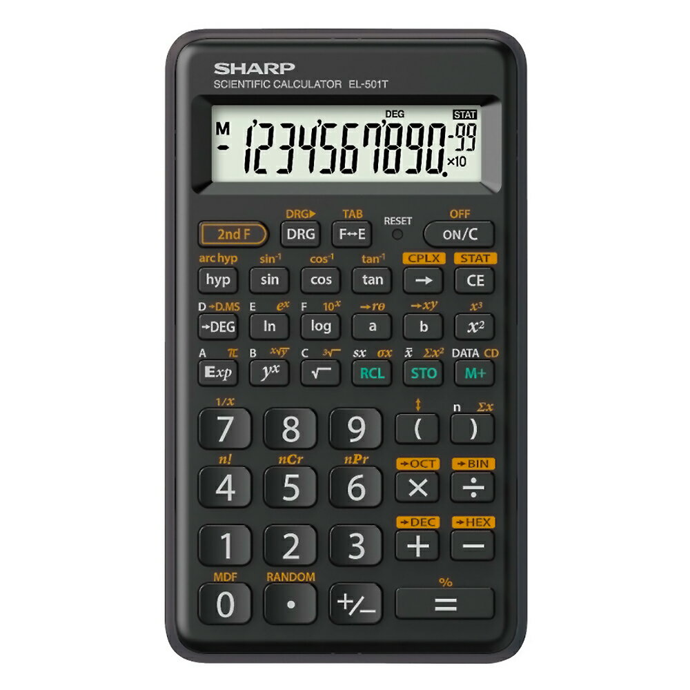 スタンダード関数電卓 10桁 ピタゴラス SHARP シャープ 見やすい大型表示 統計計算 N進計算 複素数計算 フラット スリム ブラック EL-501T-X ◆メ