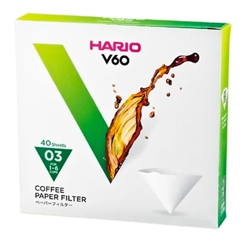 V60ドリッパー専用 ペーパーフィルター 03W 1-6杯用 40枚 HARIO ハリオ 03用 円すい型 ハリオ式 コーヒー 珈琲 箱入 酸素漂白 VCF-03-40W ◆メ