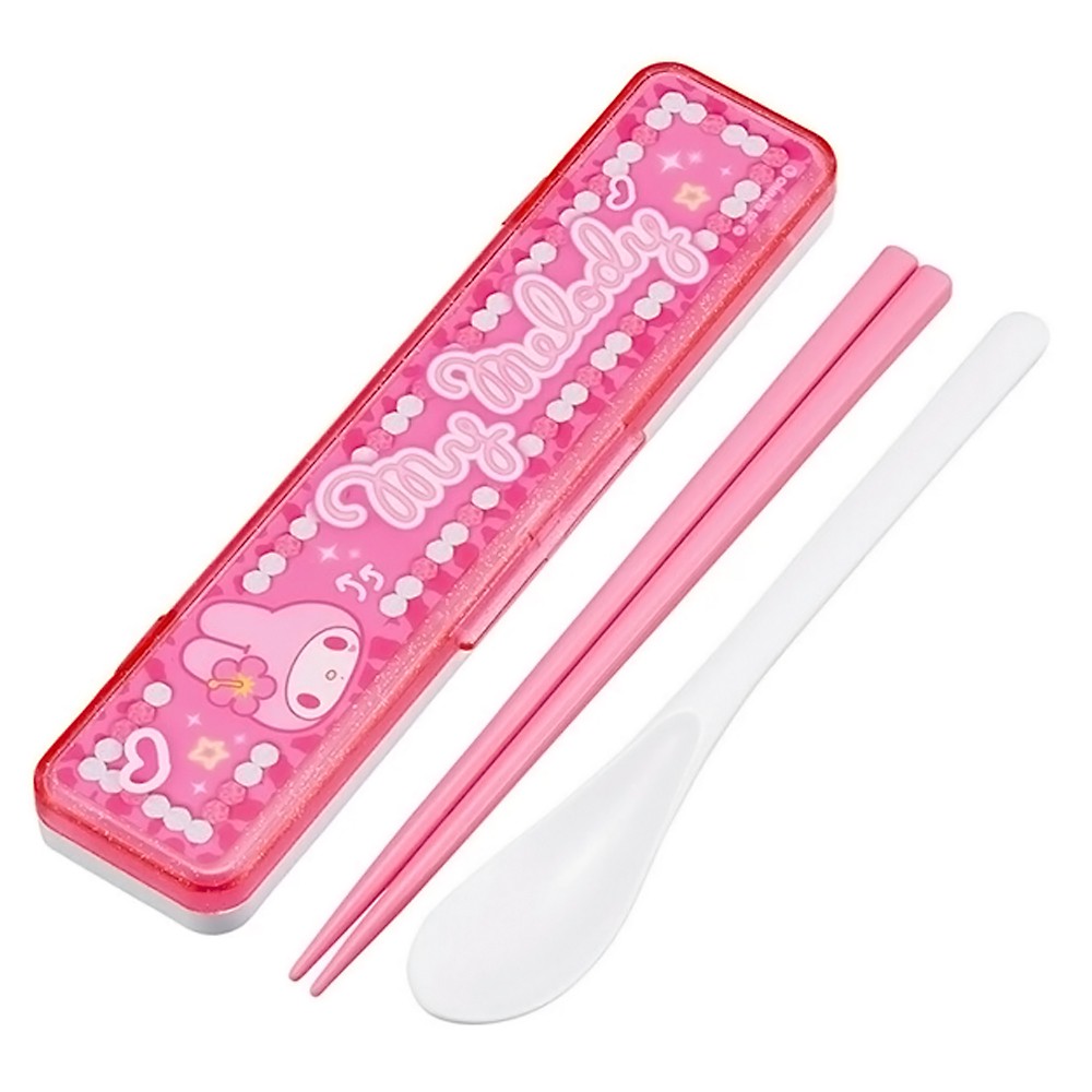 弁当用箸 マイメロディ スクール 音のならないコンビセット SKATER スケーター 子供 箸/スプーン18cm すべり止め加工(箸先端) 収納ケース 552076-CCS3SA ◆メ