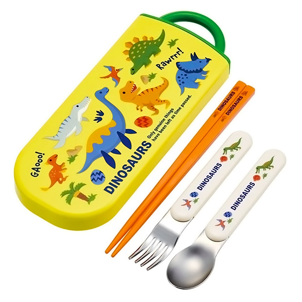 弁当用箸 トリオセット ディノサウルス DINOSAURS 2026 SKATER スケーター 子供 箸16.5cm/スプーン・フォーク13cm スライド式 名前シール付 724930-TACC2 ◆メ