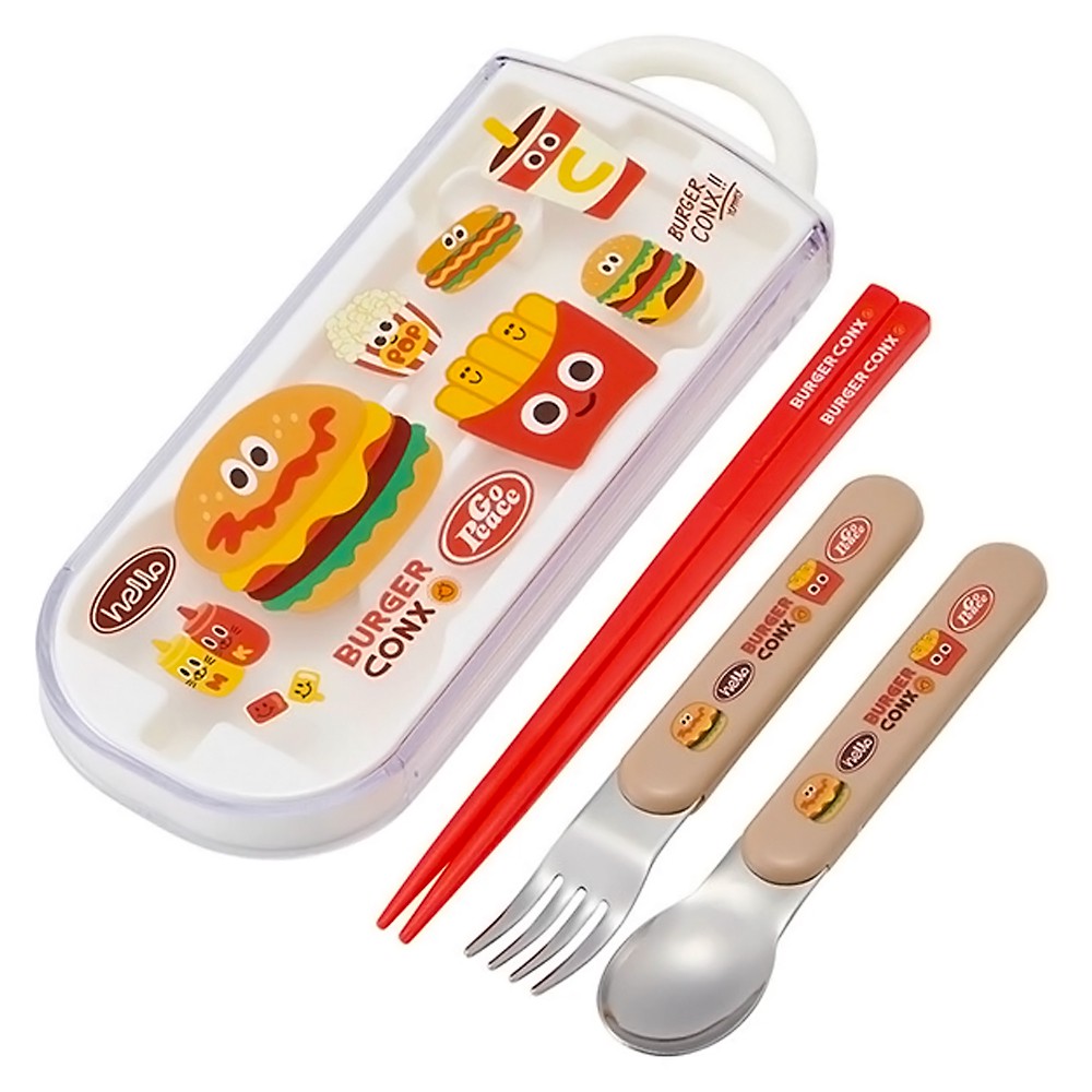 弁当用箸 トリオセット バーガーコンクス ハロー SKATER スケーター 子供 箸16.5cm/スプーン・フォーク13cm スライド式 名前シール付 725654-TACC2 ◆メ