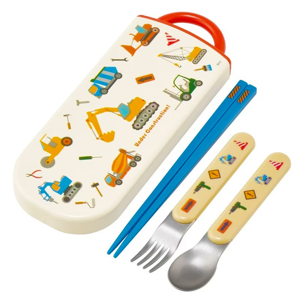 弁当用箸 トリオセット はたらくクルマ SKATER スケーター 子供 箸16.5cm/スプーン・フォーク13cm スライド式 名前シール付 729423-TACC2 ◆メ