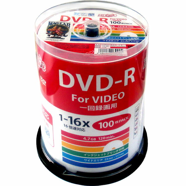 DVD-R メディア 録画用 HI-DISC ハイディスク 16倍速 100枚スピンドル インクジェット CPRM HDDR12JCP1..