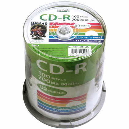 CD-R メディア データ用 HI-DISC ハイディスク 52倍速 700MB 100枚スピンドル ワイドプリンタブル HDCR80GP100 ◆宅