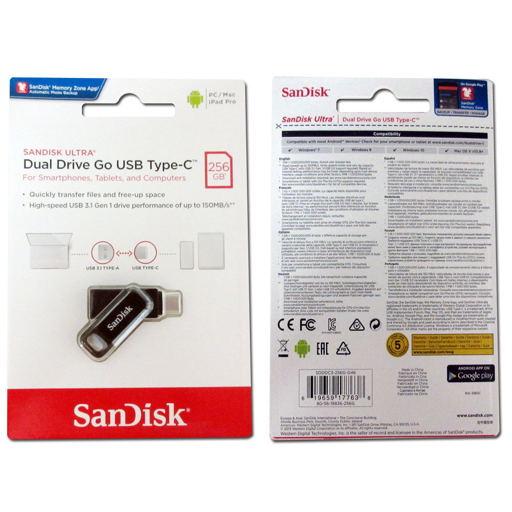 USBメモリ USB 256GB USB3.1 Gen1(USB3.0)-A/Type-C 両コネクタ搭載 SanDisk サンディスク Ultra Dual Drive Go R:150MB/s 回転式 海外リテール SDDDC3-256G-G46 ◆メ