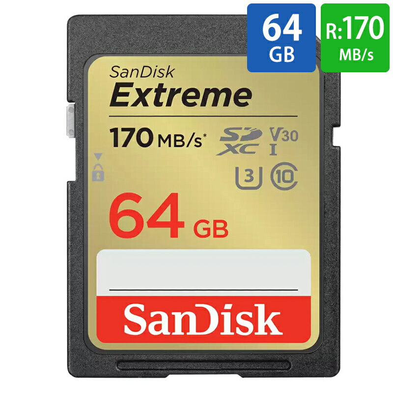 SD SD 64GB SDXC SanDisk ǥ Extreme Class10 UHS-I U3 V30 4K R:170MB/s W:80MB/s ơ SDSDXV2-064G-GNCIN 