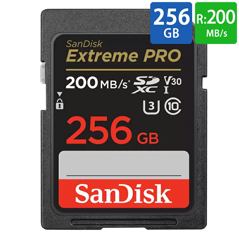 SDカード SD 256GB SDXC SanDisk サンディスク Extreme PRO Class10 UHS-I U3 V30 4K R:200MB/s W:140MB/s 海外リテール SDSDXXD-256G-GN4IN メ