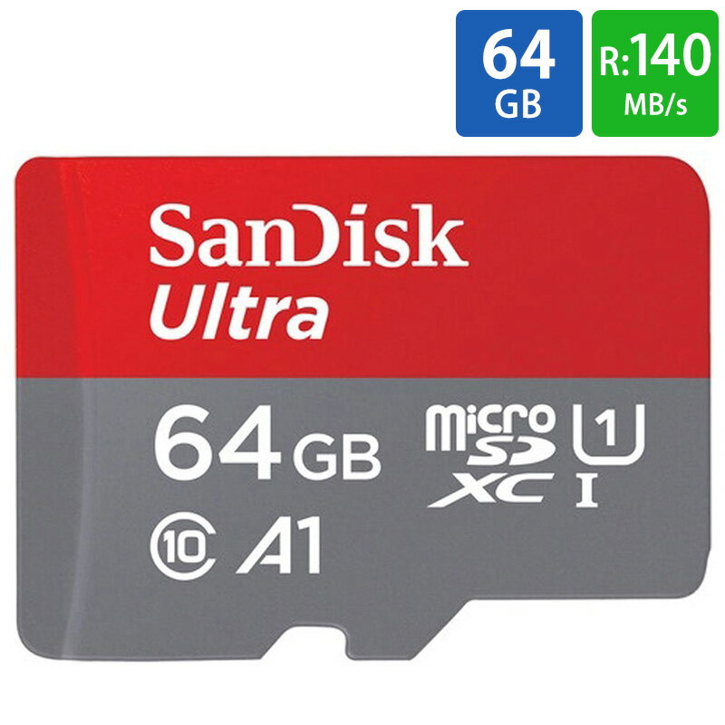 マイクロSDカード microSD 64GB microSDカード microSDXC SanDisk サンディスク Ultra Class10 UHS-I A1 R:140MB/s Nintendo Switch動作確認済 海外リテール SDSQUAB-064G-GN6MN ◆メ