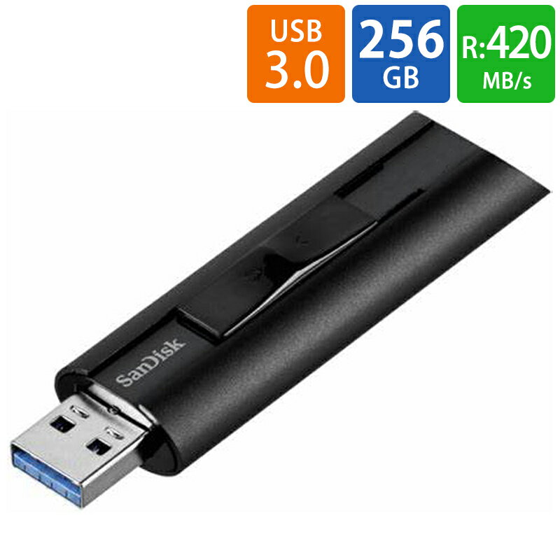 USBメモリ USB 256GB SanDisk サンディスク ExtremePro USB3.2 Gen1(USB3.0) R:420MB/s W:380MB/s スライド式 海外リテール SDCZ880-256G-G46 ◆メ