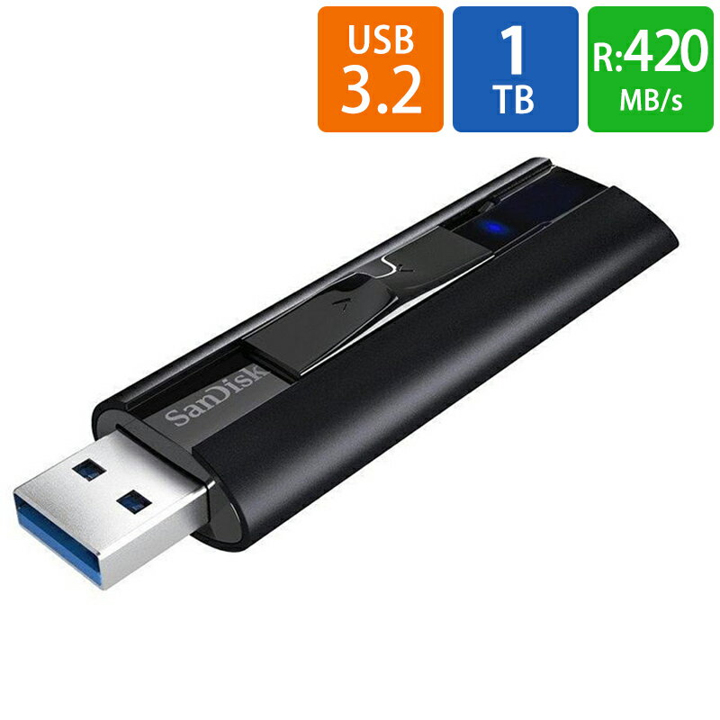 楽天風見鶏USBメモリ USB 1TB USB3.2 Gen1（USB3.0） SanDisk サンディスク Extreme Pro R:420MB/s W:380MB/s スライド式 アルミ筐体 1000GB 海外リテール SDCZ880-1T00-G46 ◆メ
