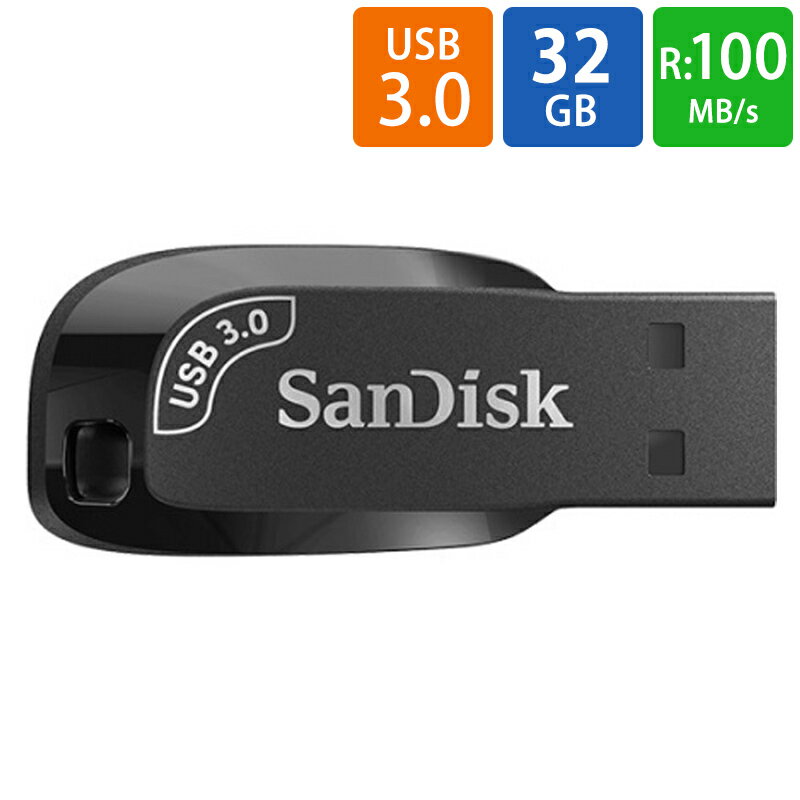 USBメモリ USB 32GB USB3.0 SanDisk サンディスク Ultra Shift R:100MB/s シンプル キャップレス ブラック 海外リテール SDCZ410-032G-G46 ◆メ