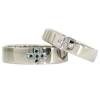 【プラチナ10%OFFクーポン 】クロス ペアリング ダイヤモンド ブルー ダイヤモンド 結婚指輪 マリッジリング プラチナ900 PT900 ユニセックス 【ありがとうやおめでとうを伝えよう・プレゼント・誕生日・お祝い】