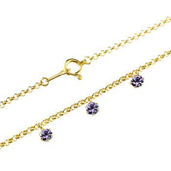 アメジスト ブレスレット イエローゴールドk18 トリロジー チェーン 18金 男女兼用 ユニセックス 男女問わず レディース