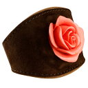 【最短発送】 薔薇 レザーブレスレット トレンド 本革 バングル 茶色 ブラウン バラ ピンクのバラ レディース アンティーク イタリア製(4)