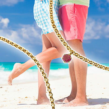 かざり屋 ジュエリー 30代 40代 50代 アンクレット ペア イエローゴールドK18 ルビー シンプル カラーストーン ペアアンクレット 7月生石 ソリティ...