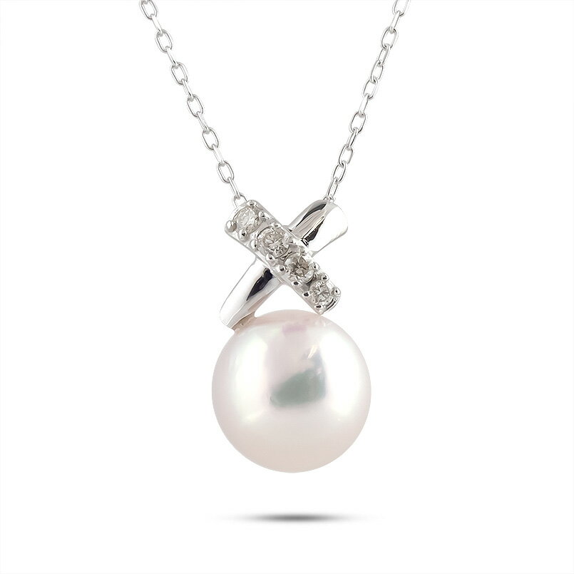 18金 ネックレス [最短発送]パール アコヤ真珠 ダイヤモンド ゴールド 18K ホワイトゴールドk18 ペンダントトップ カット長小豆チェーン スライド式 大人 普段使い ジュエリー 女性 レディース 笑顔になるジュエリー お守り