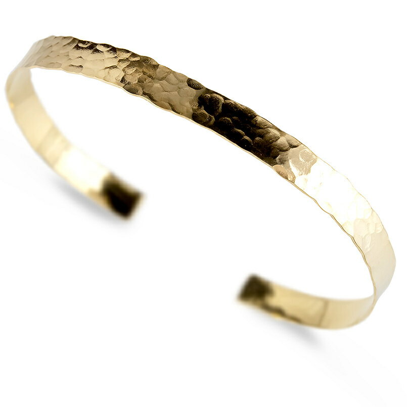 【最短発送】 18金 バングル レディース メンズ 鍛造 槌打ち ブレスレット 内周 約17.5cm ゴールド 18k シンプル イエローゴールドk18 槌目加...