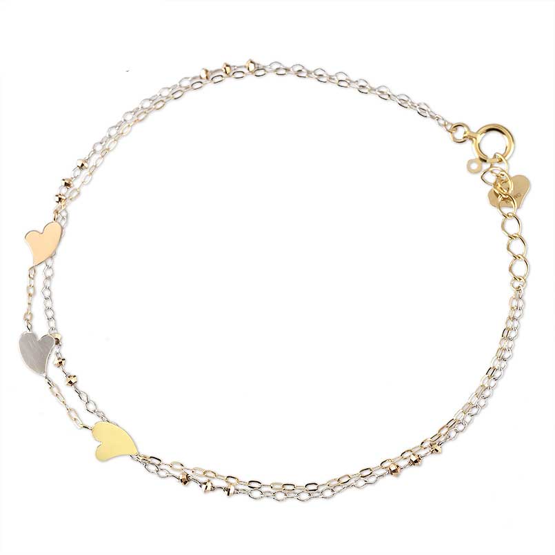 【最短】18金 ブレスレット 2連 ハート 18cm アジャスター付 ゴールド 18k イエローゴールド ピンクゴールド ホワイトゴールド K18 人気 普段使...