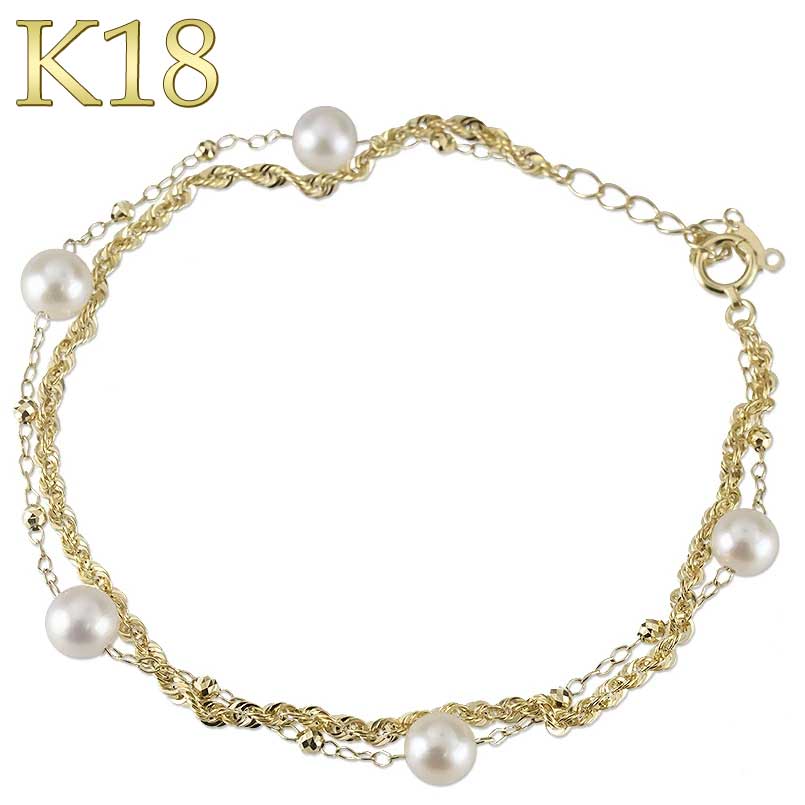 【最短発送】 18金 ブレスレット パール 真珠 アジャスター付 ゴールド 18k アコヤ あこや チェーン フォーマル 人気 かわいい 大人 普段使い 男女兼...