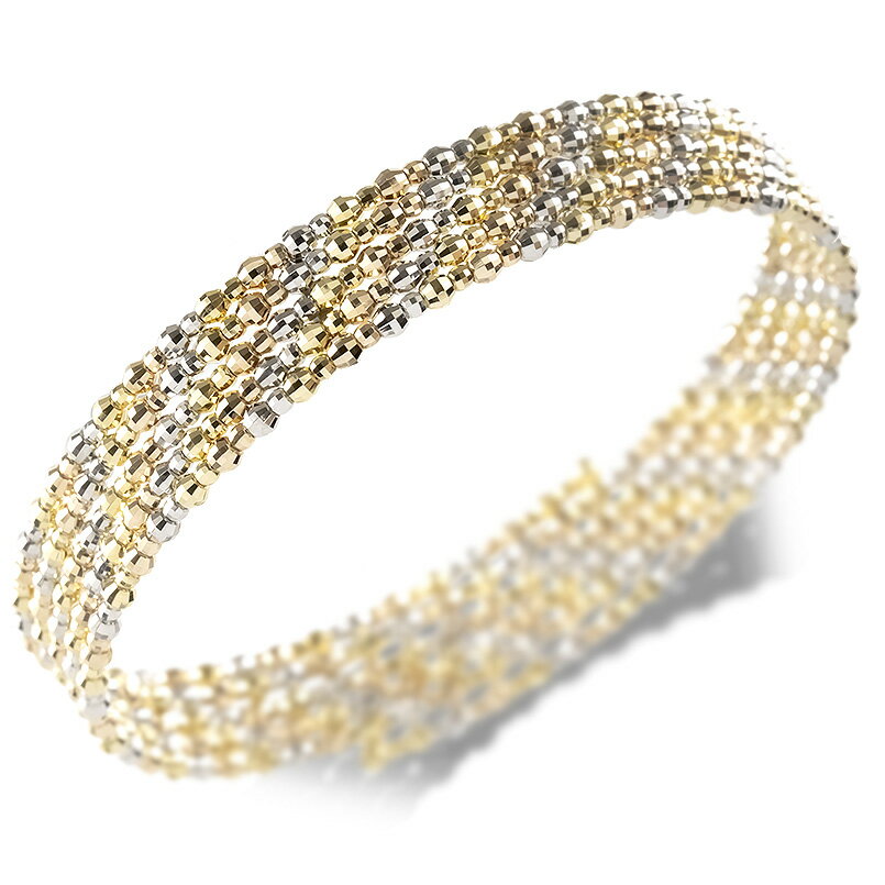 【最短発送】 18金 バングル 5連 ブレスレット 形状記憶 フリーサイズ 簡単着脱 3色 コンビ コンビネーション ミックスカラー ゴールド 18k イエロー...