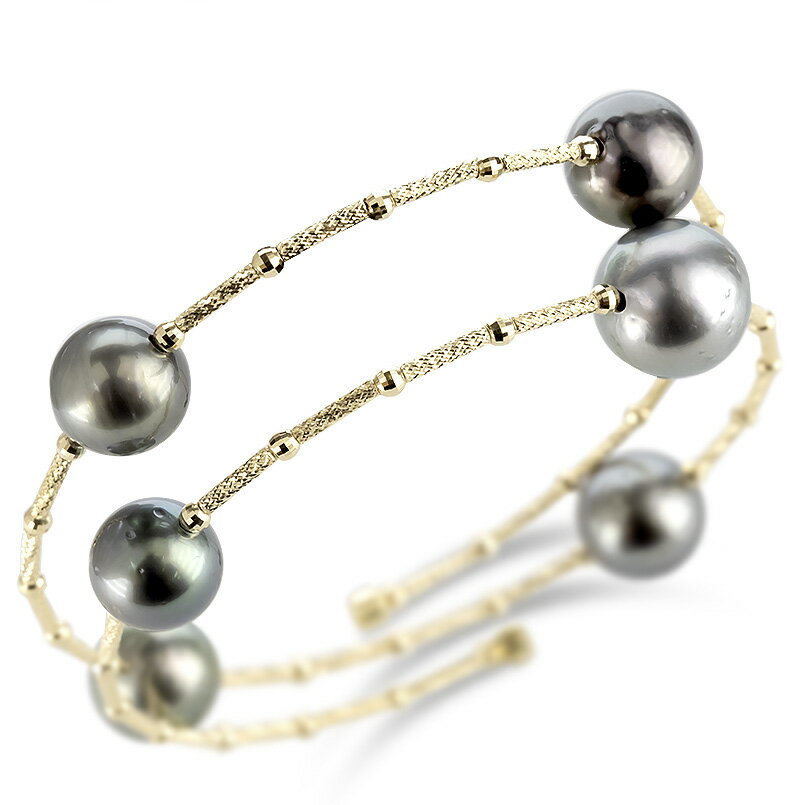 【最短発送】 18金 ブレスレット ブラックパール 形状記憶 バングル 簡単着脱 ゴールド 18k 南洋タヒチ黒真珠 イエローゴールドk18 人気 おしゃれ プ...