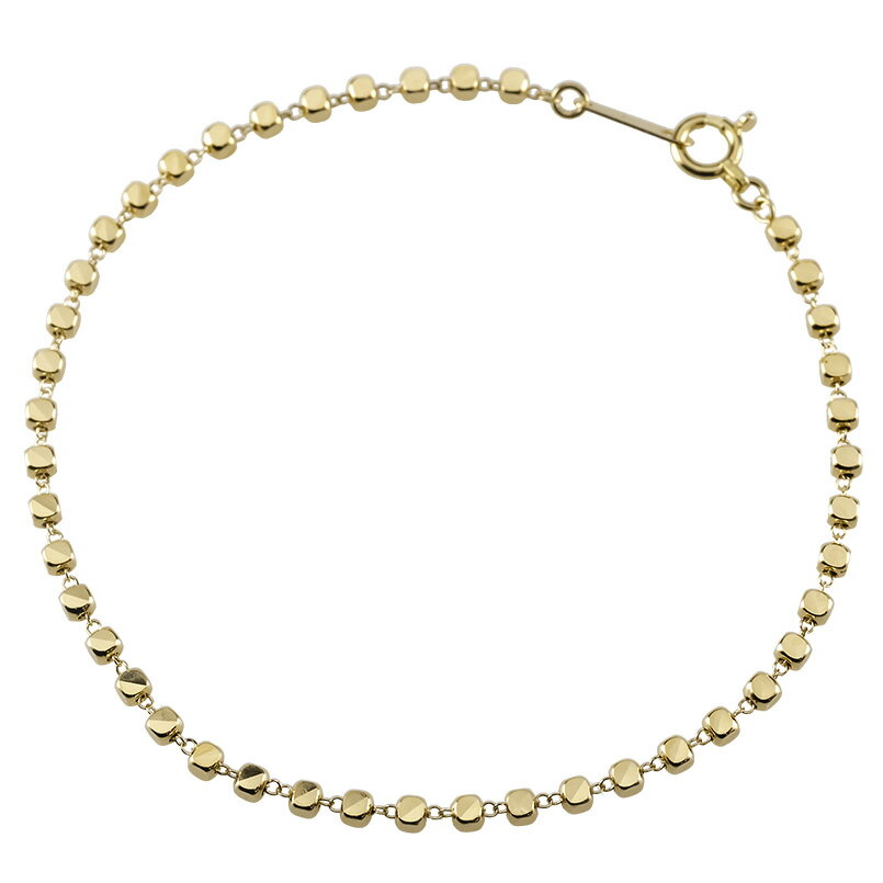 【最短発送】 18金 ブレスレット 四角 17cm 太め ゴールド イエローゴールドK18 18k 重ねづけ チェーンのみ 中空 キューブ 角 スクエア シンプ...