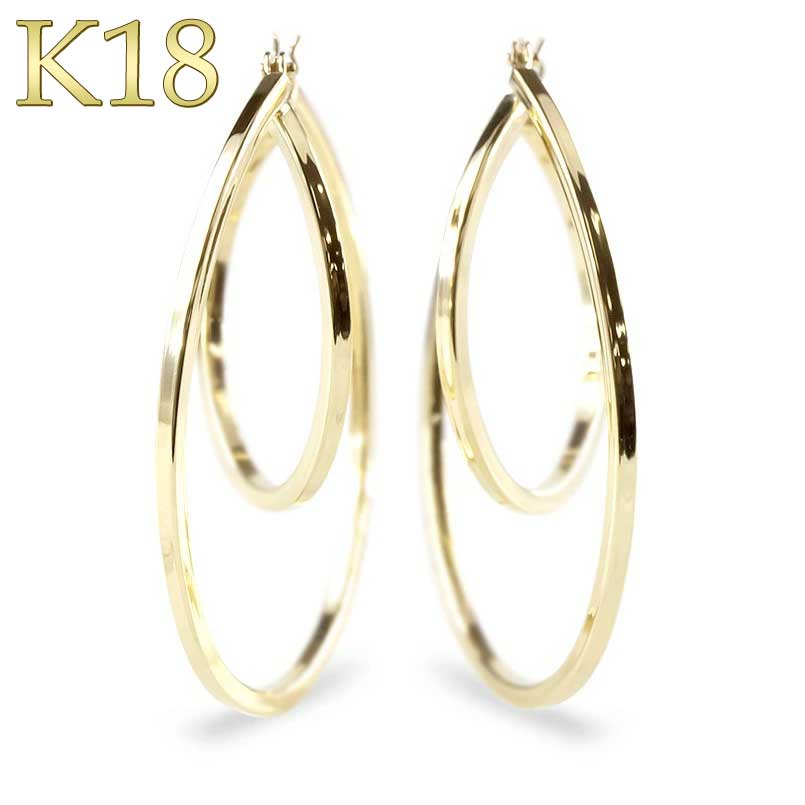 【最短発送】 18金 ピアス ピアス リング フープ 2連 ひねり ゴールド イエローゴールドk18 18k シンプル 地金 男女兼用 ユニセックス 男女問わず レディース