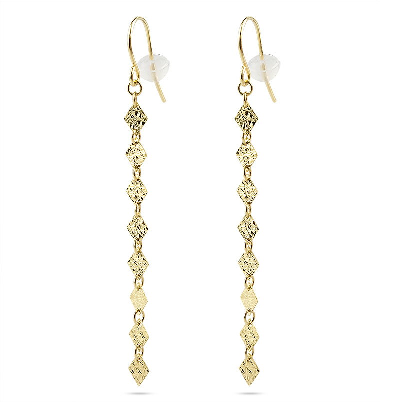 【最短発送】 18金 ピアス レディース イエローゴールドk18 地金 カット フックピアス 揺れる ゆれる ロングピアス シンプル 菱形 女性