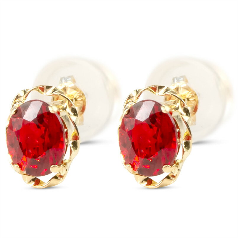 【最短発送】18金 ピアス ピアス レッドサファイア オーバル ゴールド イエローゴールドk18 18k スタッドピアス ペア 男女兼用 ユニセックス 男女問わず