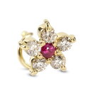 【最短発送】 18金 ピアス 片耳ピアス ダイヤモンド ルビー 花 キャッチのいらないピアス つけっぱなし イエローゴールドk18 キャッチナッシャー ボディピアス 男女兼用 ユニセックス 男女問わず レディース