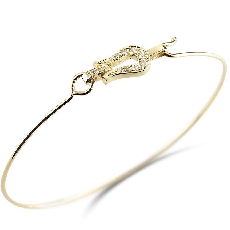 ブレスレット バングル イエローゴールドk18 ダイヤモンド 馬蹄 ホースシュー 華奢 細身 用バングルブ..