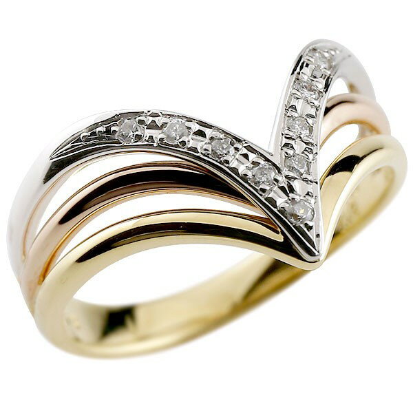 プロポーズリング プラチナ ゴールド ダイヤモンドリング 3色 スリーカラー 婚約指輪 エンゲージリング コンビリング 指輪 ダイヤ ピンキーリング V字リング レディース 笑顔になるジュエリー 大きいサイズ対応