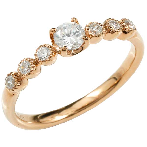 プロポーズリング 18金 婚約指輪 エンゲージリング ダイヤモンドリング ピンクゴールドk18 リング 大粒 ダイヤモンド リング 0.20ct ミル打ち レディース 笑顔になるジュエリー 大きいサイズ対…