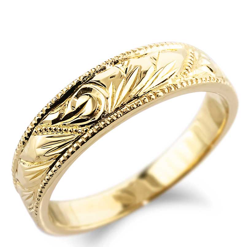 ハワイアンジュエリー 指輪 レディース 女性 彼女 妻 イエローゴールドk10 オリジナル 手彫りハワイアンリング ハワイアン リング ミル打ち ミル 10k ...