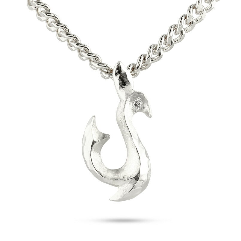 フィッシュフック シルバー ペンダント ホエールテール 釣針 槌目 槌打ち ペンダントトップ チャーム ダイヤモンド ネックレス マリンジュエリー メンズ レデ...