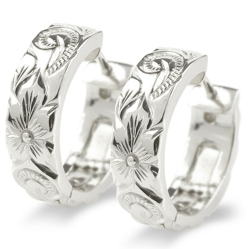 プラチナ ピアス ハワイアン ピアス フープピアス シンプル 地金 中折れ式 pt950 ミル打ち マイレ スクロール プルメリア ハワイアン レディース メン...