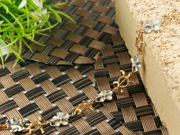 プラチナ ブレスレット レディース ハワイアンジュエリー ダイヤモンド 亀 花 ピン...
