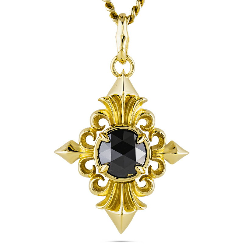 クロス 百合の紋章 ペンダントトップ メンズ K18 ブラックダイヤモンド 大粒 4ct 喜平 ネックレス 大ぶり アラベスク 透かし K18YG チャーム