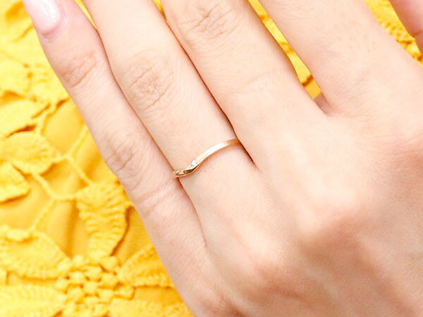 かざり屋の[10%OFFクーポンあり]ペアリング ゴールド 細身 2個セット インフィニティ 結婚指輪 マリッジリング ダイヤモンド 華奢 ピンクゴールドk18 V字 つや消し 一粒 18金18k スイートペアリィー｜アングル3