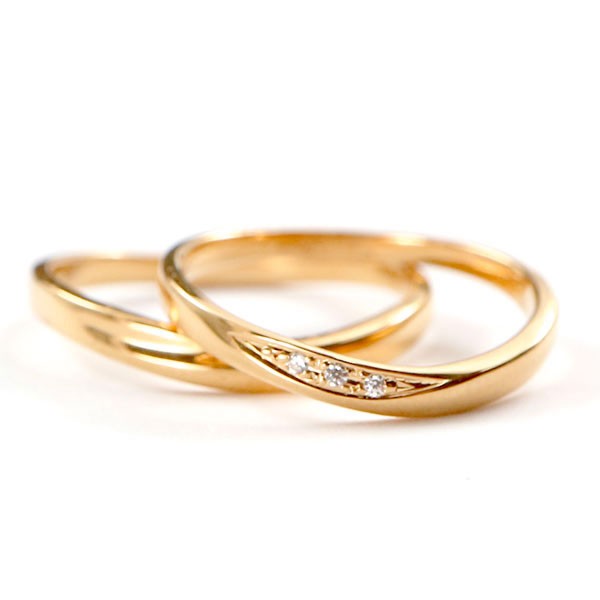 結婚指輪 マリッジリング ペアリング ゴールド 細身 2個セット ダイヤモンド 10金 ...