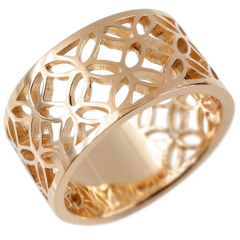 男女兼用 18金 リング ゴールド 七宝文様 指輪 ゴールド 18k ピンクゴールドk18 ピンキーリング 幅広 ..