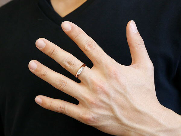 10金 ゴールド リング メンズ ダイヤモンド 指輪 パヴェ ピンクゴールドk10 ピンキ...