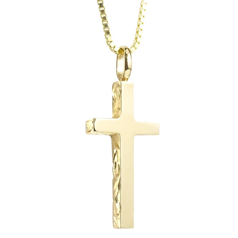 最短発送商品はこちらから♪お勧めポイントすっきりとしたデザインのクロスの側面にスクロールとマイレをデザインしたオシャレなハワイアンメンズネックレス地金のみを使用したシンプルなデザインは、シーンやスタイルを選ばずに使い勝手がよく末永くお使いいただけます。大切な方へのプレゼントや自分へのご褒美にお勧めモチーフクロス 誓いのモチーフです。大切な人との愛を誓い絆を育み永遠の幸せを願うと言われています。スクロール 波の美しさは途切れないということから、永遠という意味がこめられていますマイレ　神聖の結びつきや縁結びとして表現されています材質ペンダント イエローゴールドK18 (品質を保証するk18の刻印)ネックレス シルバー925 （イエローメッキ 全長50cm）※サービスチェーンのデザインは予告なしに変更する場合がございます。※同じ材質のネックレスをご希望の方は上記の別料金オプションよりご購入下さいデザインの大きさクロス 幅 約2ミリ 縦最大幅 約 19ミリ 横最大幅 約 10ミリ　　　　　※385 裏面ホーニング 関連キーワード ネックレス クロス 十字架 ブラックダイヤモンド ペンダント シンプル チェーン ネックレス ペンダント チェーン 人気 ギフト対応 ジェンダーレス アクセサリー ネックレス ギフト プレゼント 贈り物 フリースタイル ニッケルフリー ユニセックス LGBTQ 男女兼用 バディジュエリー 30代 40代 50代