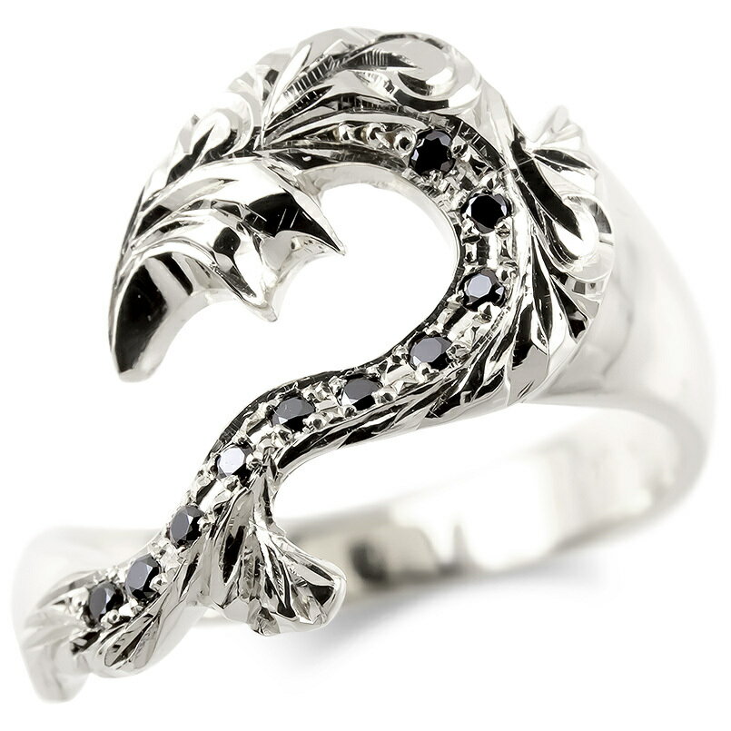 10金 ゴールド リング ハワイアンジュエリー メンズ 指輪 ブラックダイヤモンド フィッシュフック 釣り..