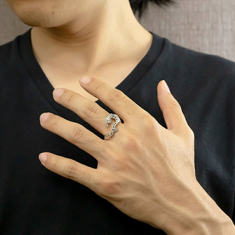 ハワイアンジュエリー プラチナ リング メンズ ブラックダイヤモンド フィッシュフ...