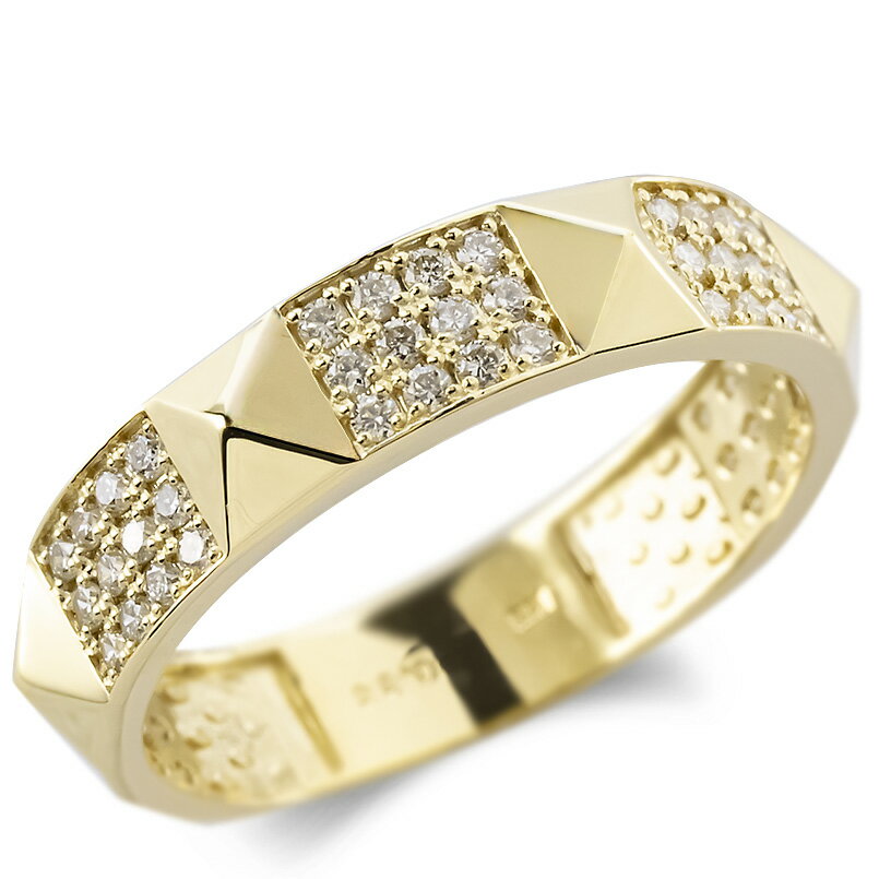婚約指輪 ゴールド リング 18金 k18 レディース 18k ダイヤモンド エンゲージリング 指輪 幅広 太め k18 スタッズ ダイヤ ゴールド 金 イエローゴールドK18 普段使い シンプル カジュアル 人気 ブライダル ジュエリー
