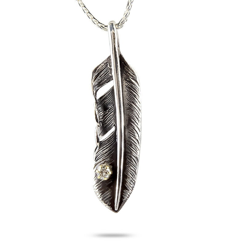 Necklaces, Pendants - フェザー 羽 シルバー18金 ペンダント ネックレス ペンダントトップ 18k ダイヤモンド いぶし仕上げ 燻し スパイクチェーン sv925 イエローゴールドk18 人気 プレゼント 男女兼用 ユニセックス 男女問わず