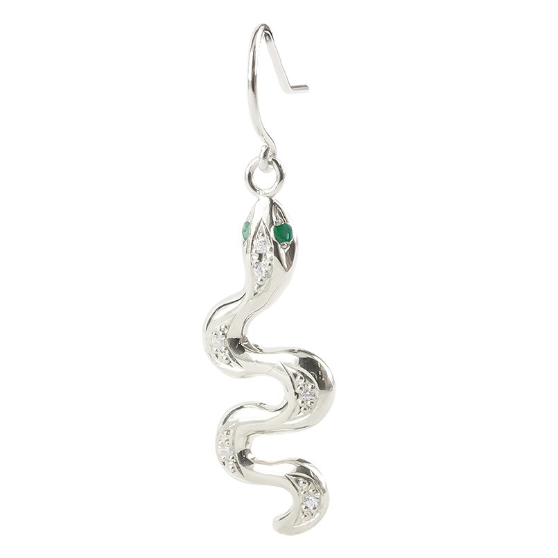蛇 ピアス 片耳 プラチナ スネーク ヘビ エメラルド ダイヤ ダイヤモンド フック ゆれる Pt900 アミュレット 個性的 男女兼用 ユニセックス 男女問わず